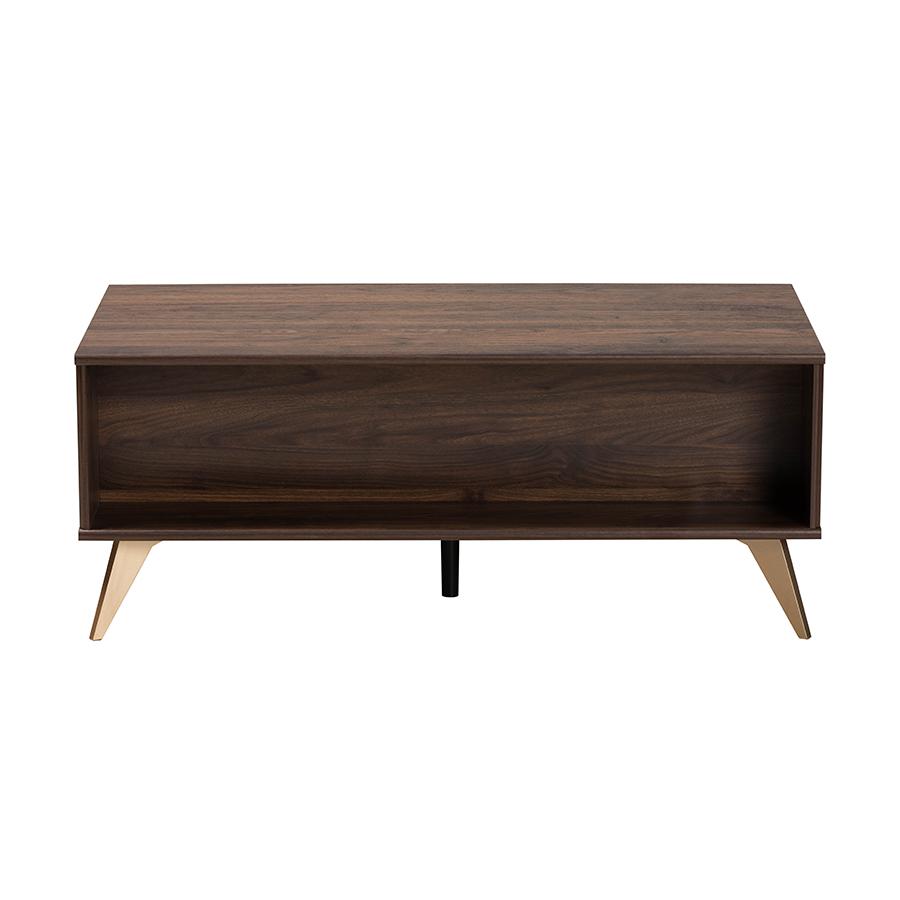 Transitional Walnut Brown Finished Wood 2-Drawer Coffee Table. Picture 5