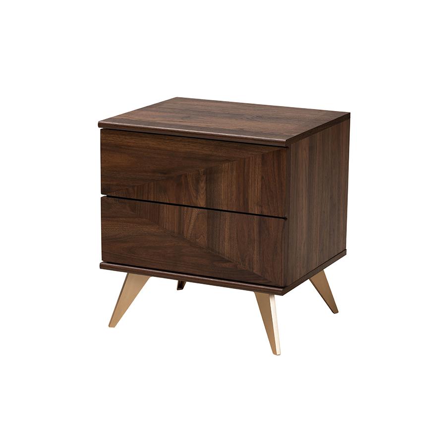Transitional Walnut Brown Finished Wood 2-Drawer Nightstand. Picture 1