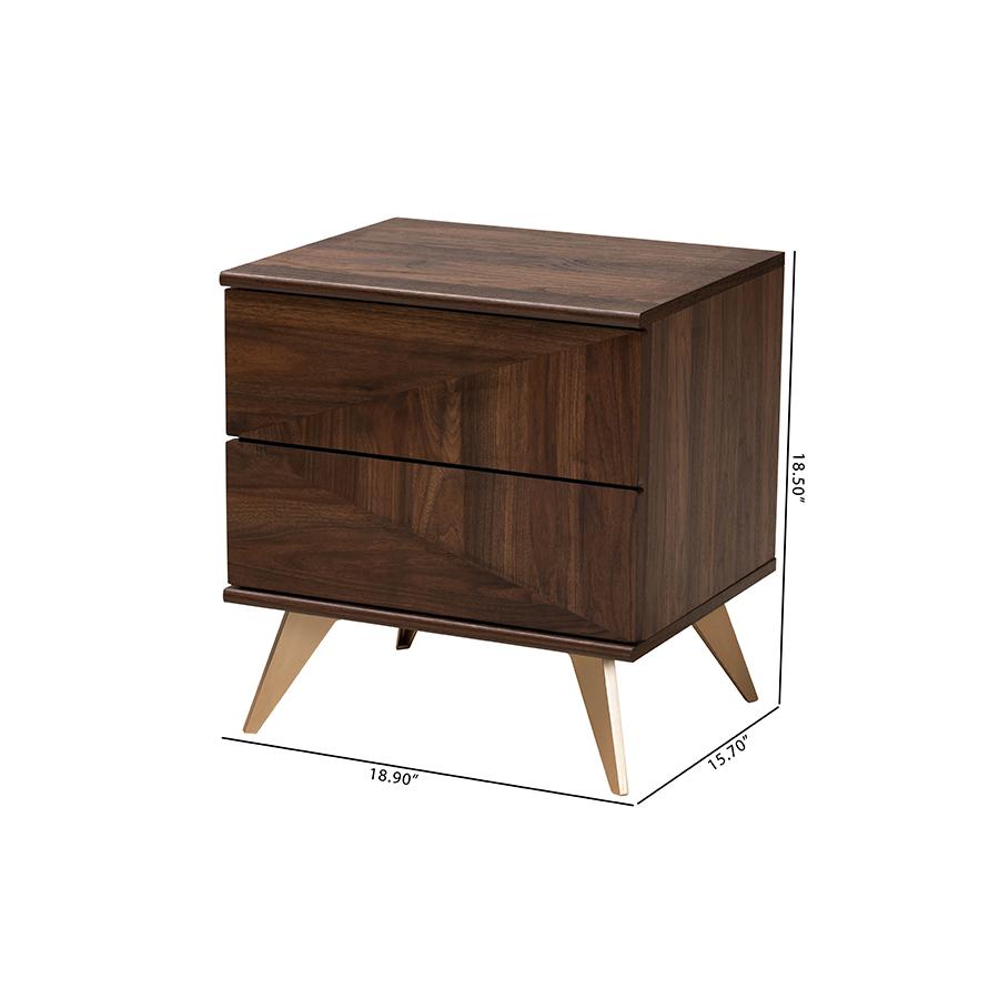 Transitional Walnut Brown Finished Wood 2-Drawer Nightstand. Picture 10