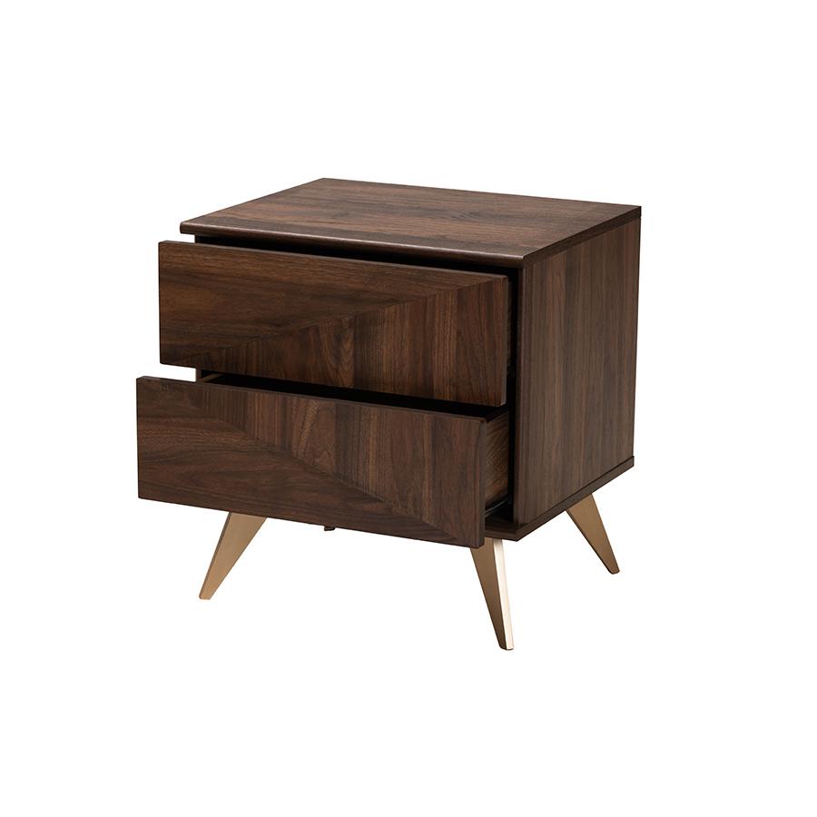 Transitional Walnut Brown Finished Wood 2-Drawer Nightstand. Picture 2