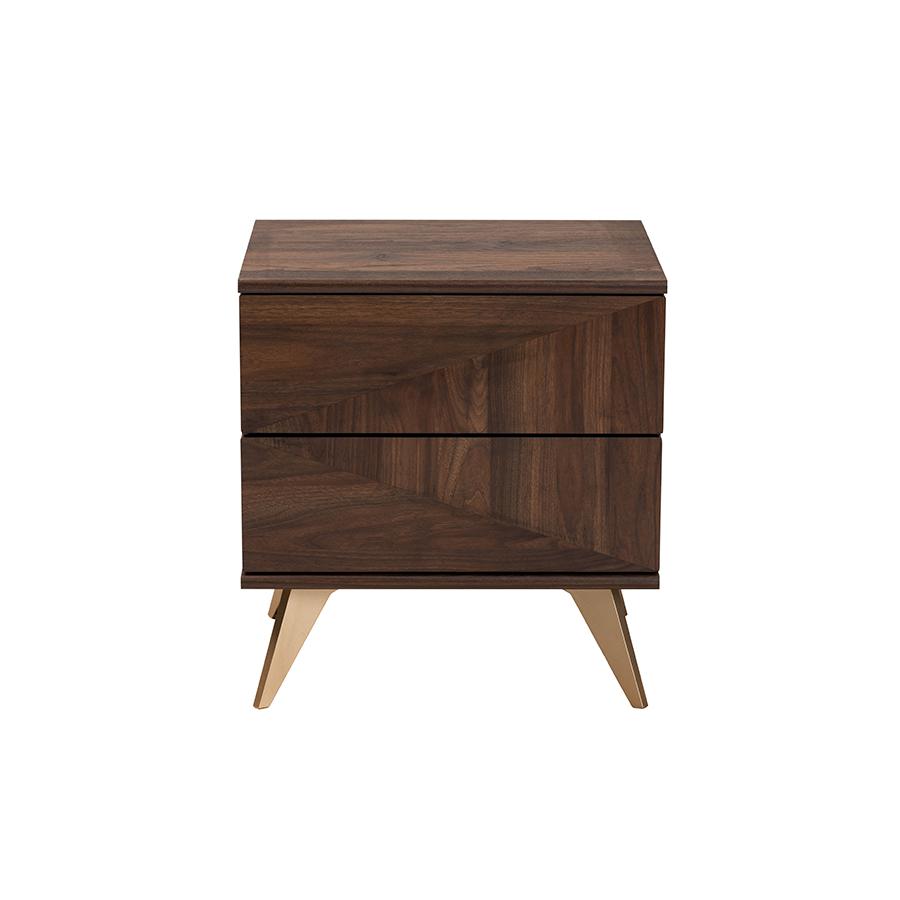 Transitional Walnut Brown Finished Wood 2-Drawer Nightstand. Picture 3
