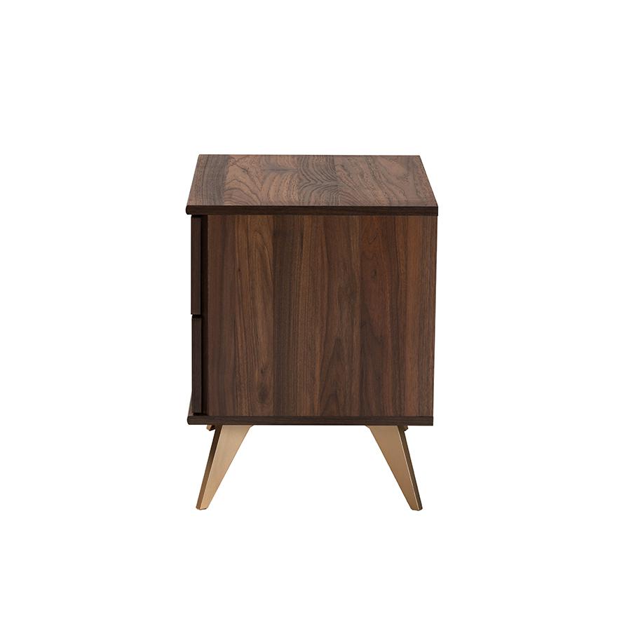 Transitional Walnut Brown Finished Wood 2-Drawer Nightstand. Picture 4