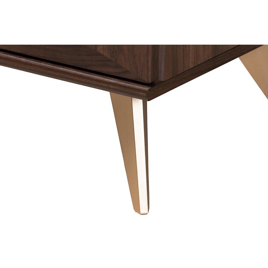 Transitional Walnut Brown Finished Wood 2-Drawer Nightstand. Picture 6