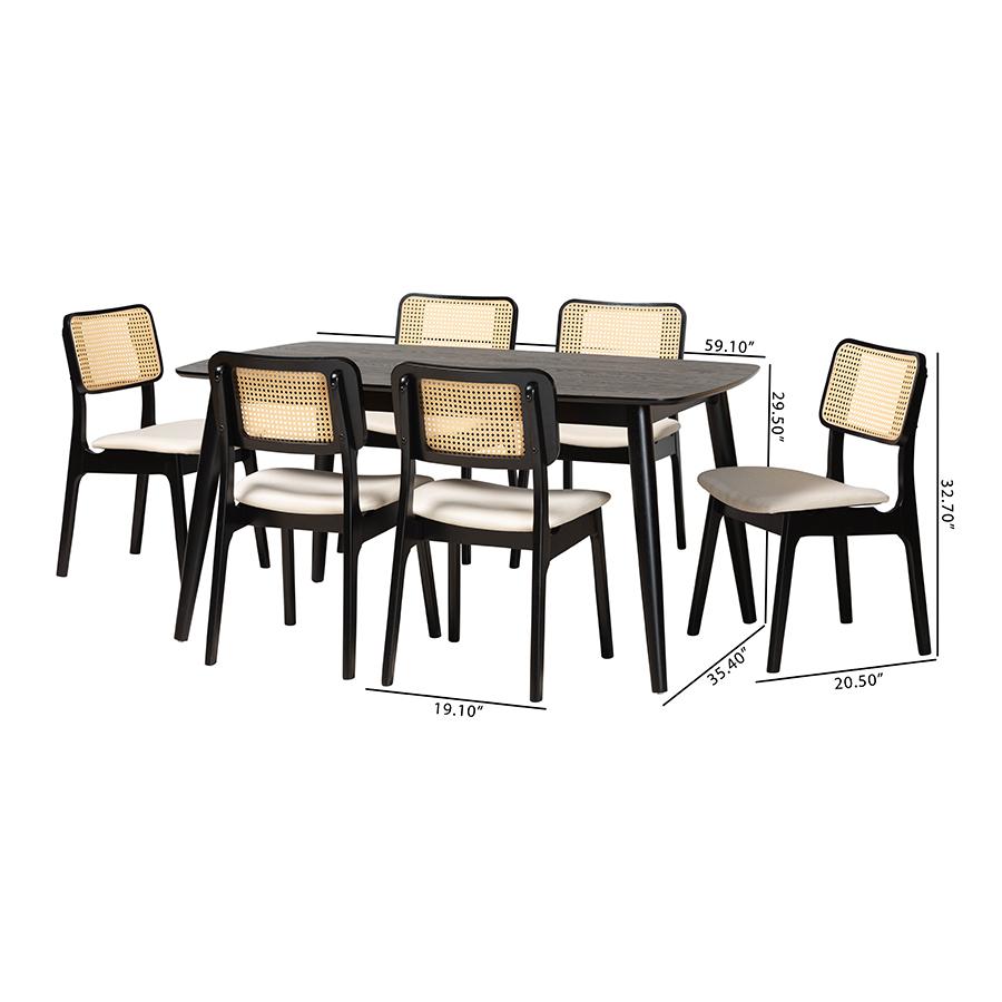 Cream Fabric and Black Finished Wood 7-Piece Dining Set. Picture 10