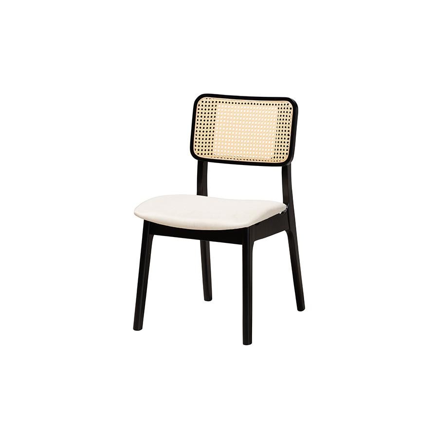 Cream Fabric and Black Finished Wood 7-Piece Dining Set. Picture 2