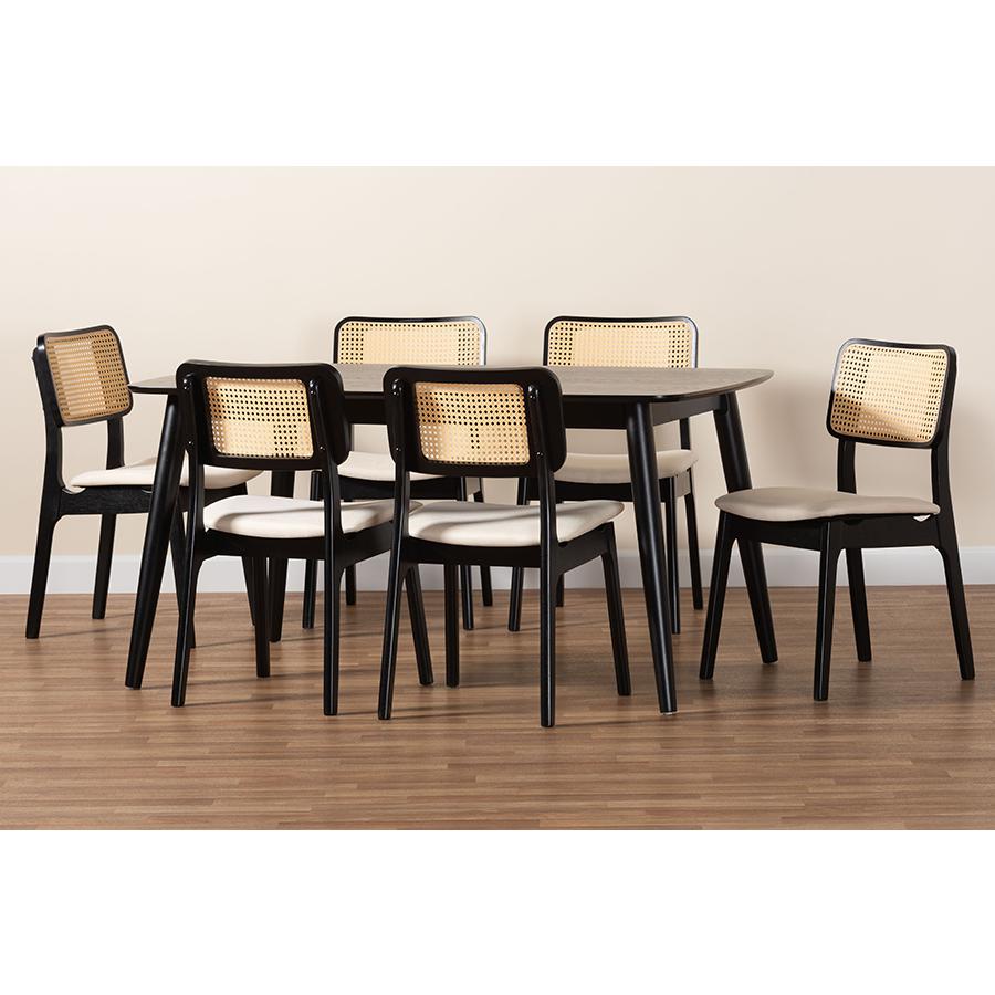 Cream Fabric and Black Finished Wood 7-Piece Dining Set. Picture 9