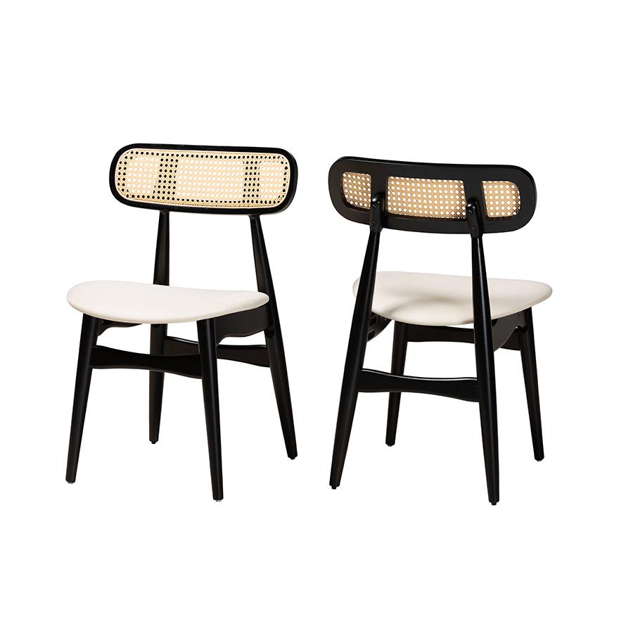 Cream Fabric and Black Finished Wood 2-Piece Dining Chair Set. Picture 1
