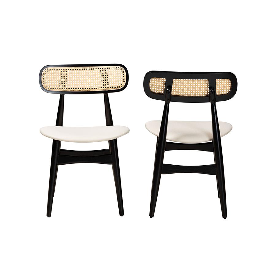 Cream Fabric and Black Finished Wood 2-Piece Dining Chair Set. Picture 2