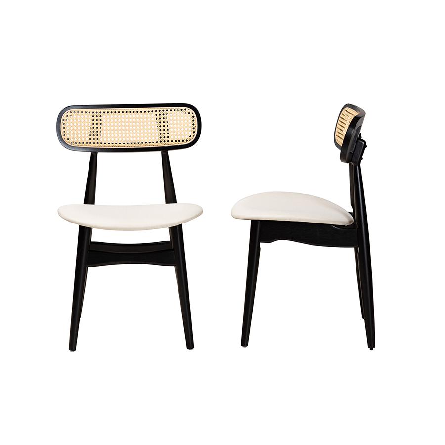 Cream Fabric and Black Finished Wood 2-Piece Dining Chair Set. Picture 3