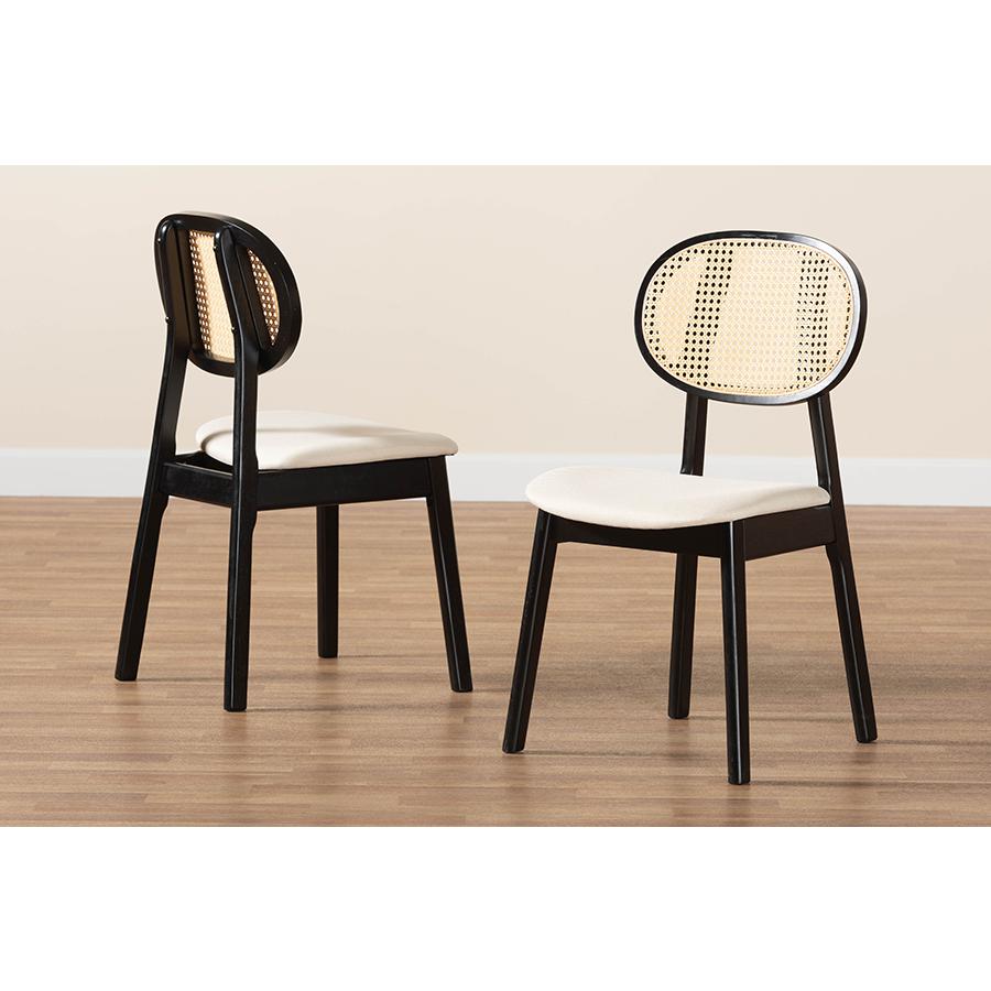 Cream Fabric and Black Finished Wood 2-Piece Dining Chair Set. Picture 8