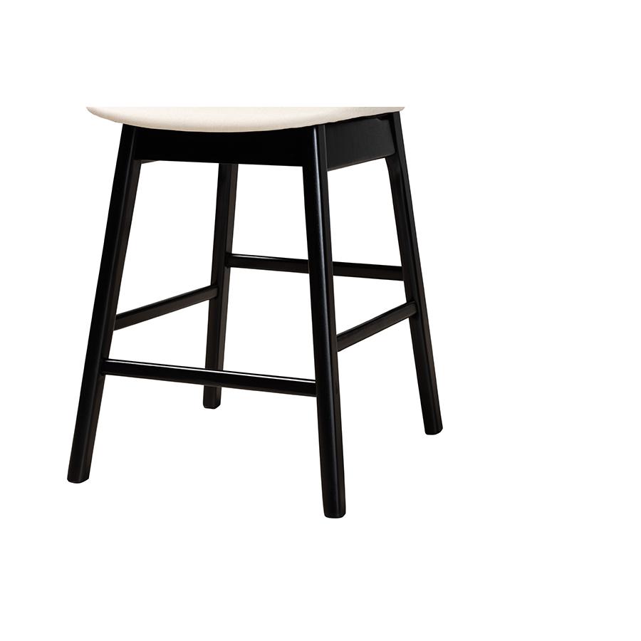 Cream Fabric and Black Finished Wood 2-Piece Counter Stool Set. Picture 5