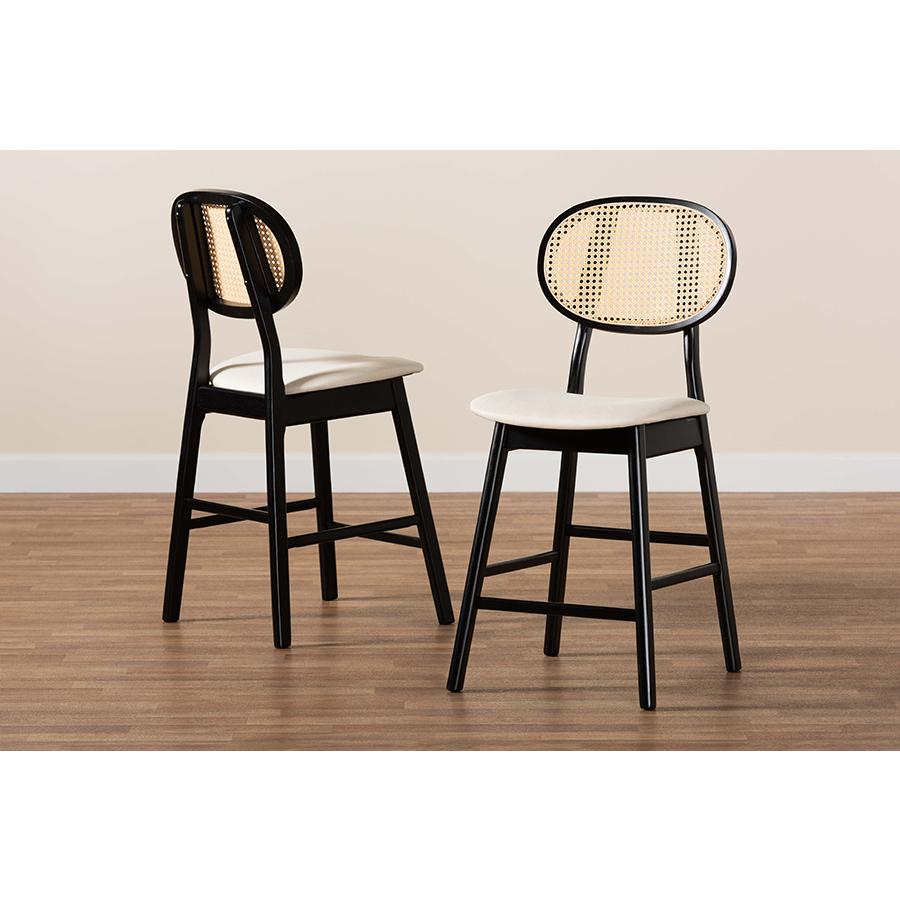 Cream Fabric and Black Finished Wood 2-Piece Counter Stool Set. Picture 8