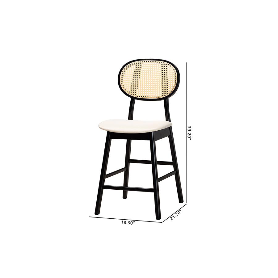Cream Fabric and Black Finished Wood 2-Piece Counter Stool Set. Picture 9