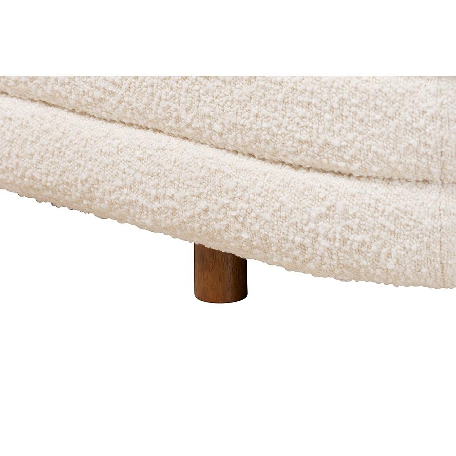 Japandi Cream Boucle Fabric and Walnut Brown Finished Wood Storage Bench. Picture 5