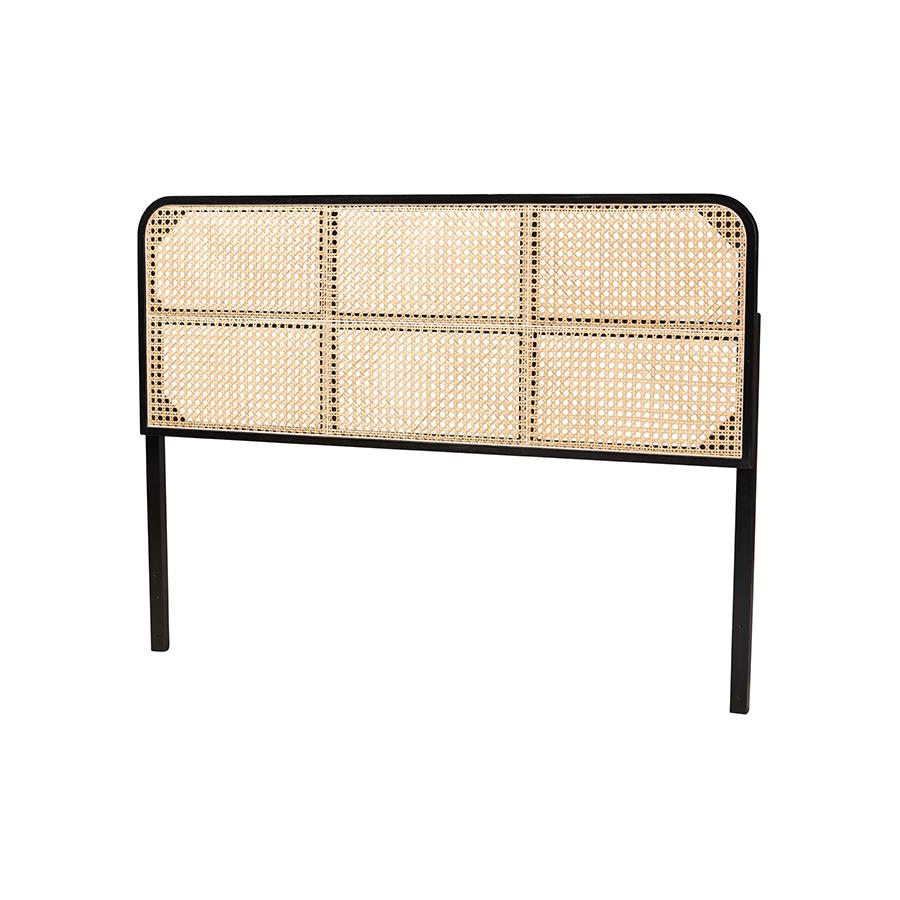 Lainer Modern Bohemian Black Finished Bayur Wood and Natural Bamboo Headboard. Picture 1