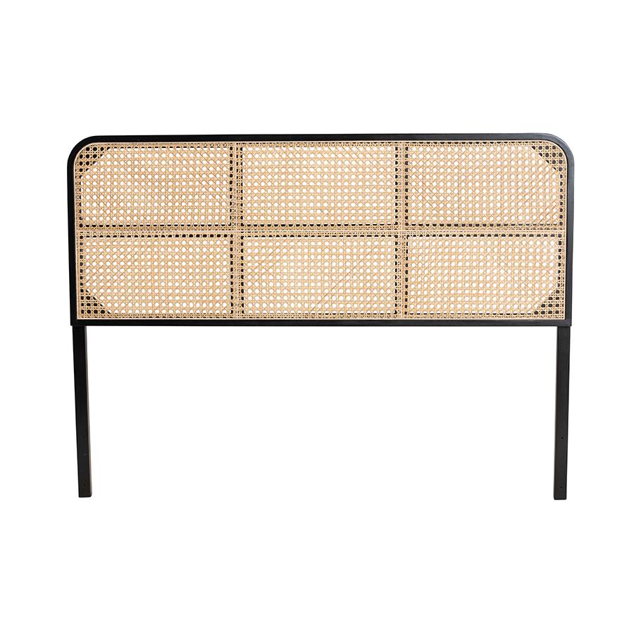 Lainer Modern Bohemian Black Finished Bayur Wood and Natural Bamboo Headboard. Picture 2