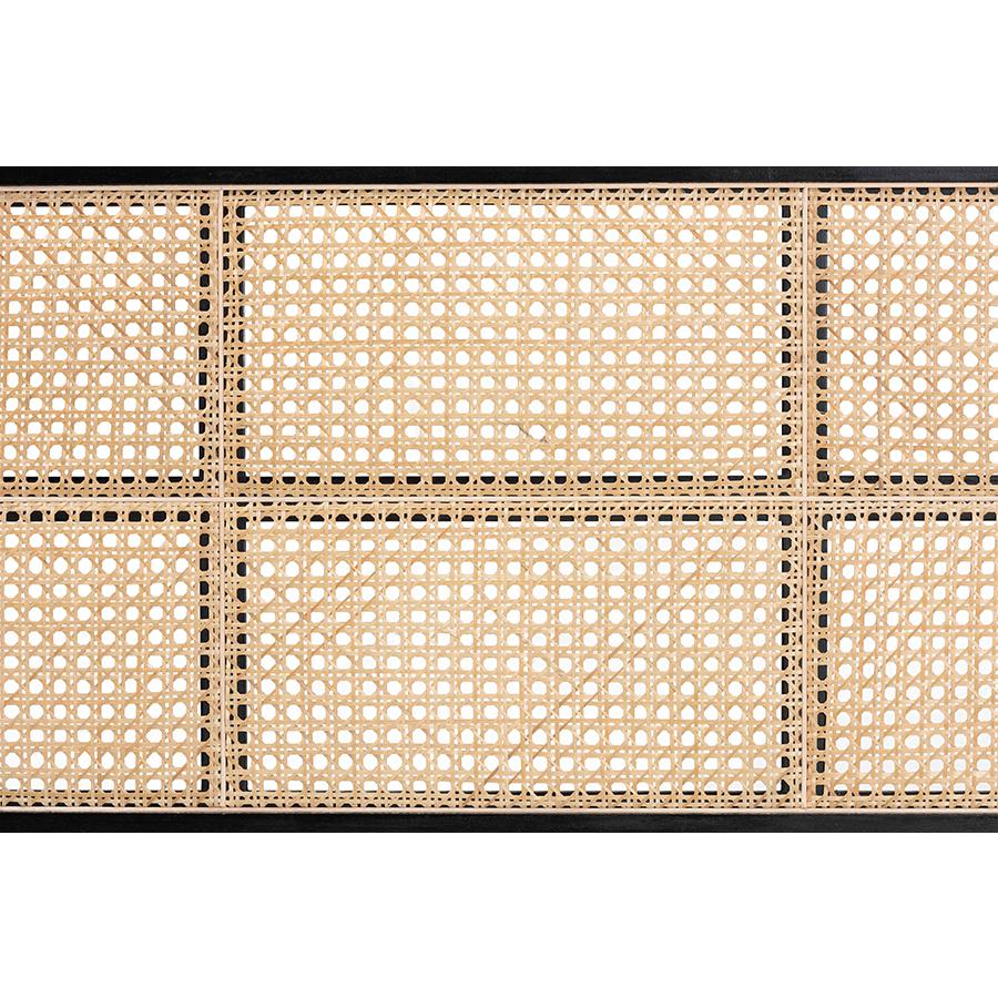 Lainer Modern Bohemian Black Finished Bayur Wood and Natural Bamboo Headboard. Picture 4