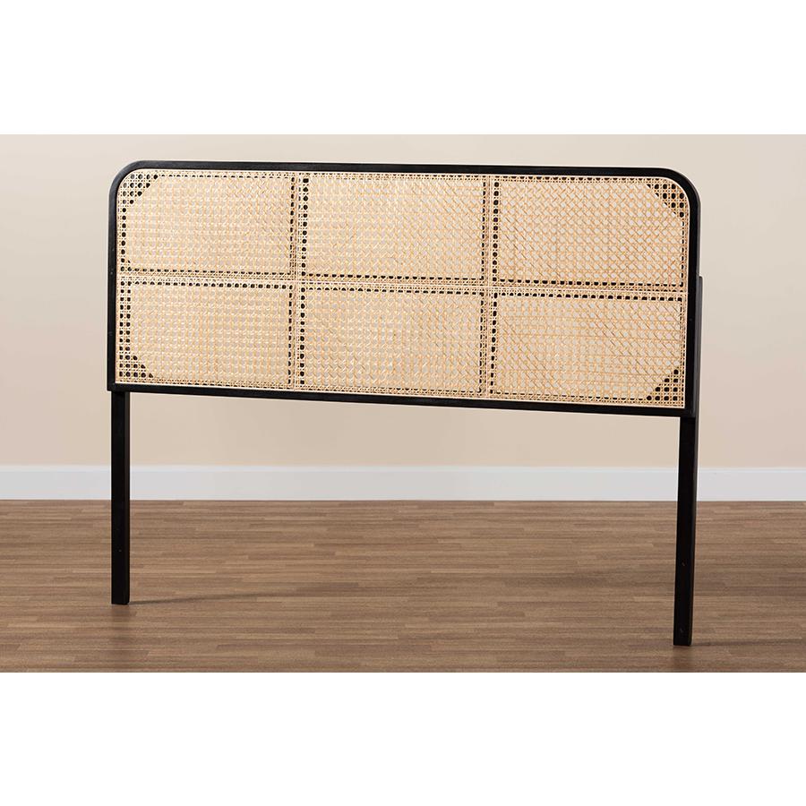 Lainer Modern Bohemian Black Finished Bayur Wood and Natural Bamboo Headboard. Picture 6