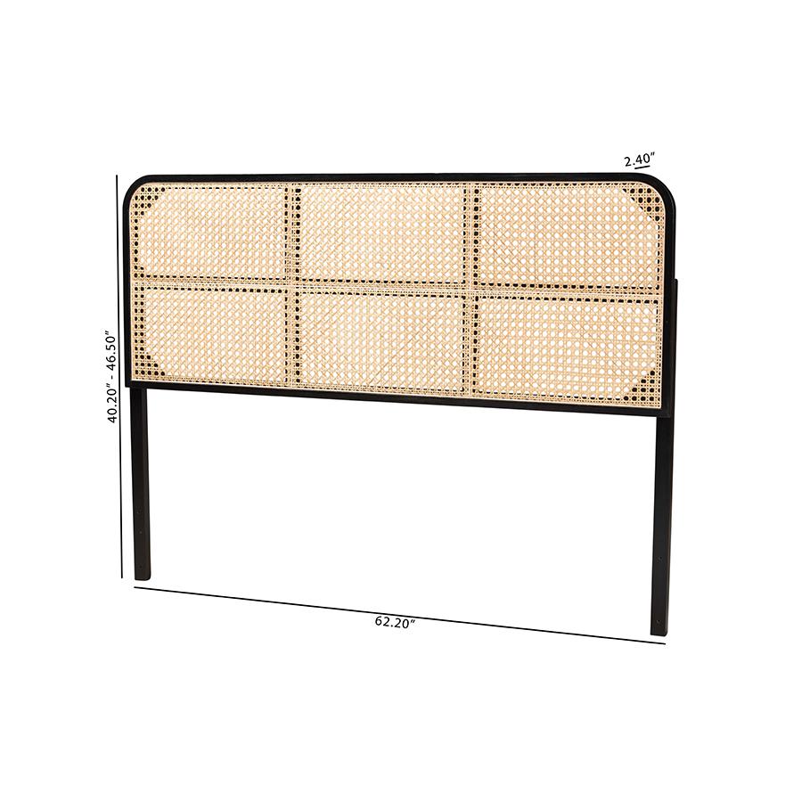 Lainer Modern Bohemian Black Finished Bayur Wood and Natural Bamboo Headboard. Picture 7