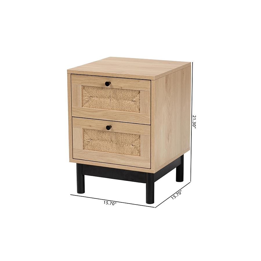 Cherelle Mid-Century Modern Light Brown and Black 2-Drawer End Table. Picture 10