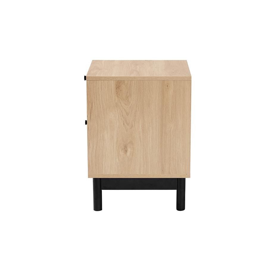 Cherelle Mid-Century Modern Light Brown and Black 2-Drawer End Table. Picture 4