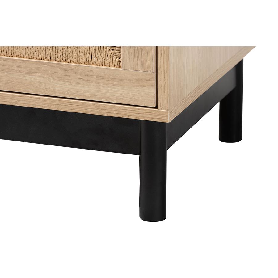 Cherelle Mid-Century Modern Light Brown and Black 2-Drawer End Table. Picture 6