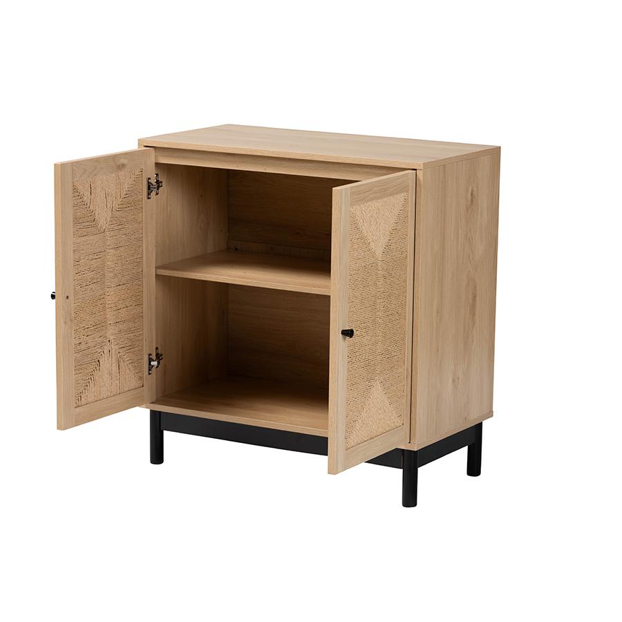 Cherelle Mid-Century Modern Light Brown and Black 2-Door Storage Cabinet. Picture 2