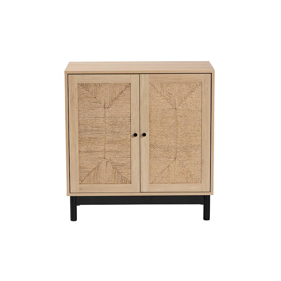 Cherelle Mid-Century Modern Light Brown and Black 2-Door Storage Cabinet. Picture 3