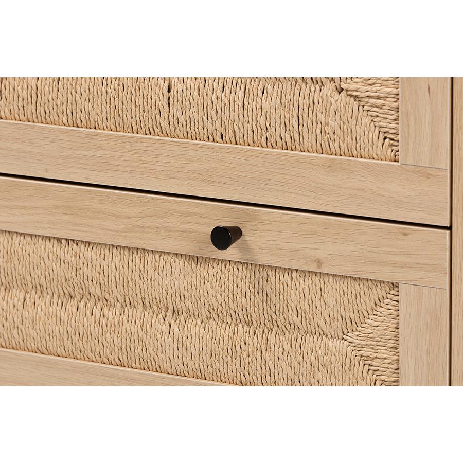 Cherelle Mid-Century Modern Light Brown and Black 3-Drawer Storage Cabinet. Picture 5