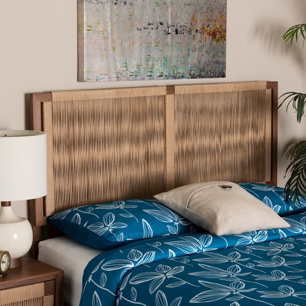 Holitz Modern Bohemian Walnut Brown Finished Bayur Wood Queen Size Headboard. Picture 5