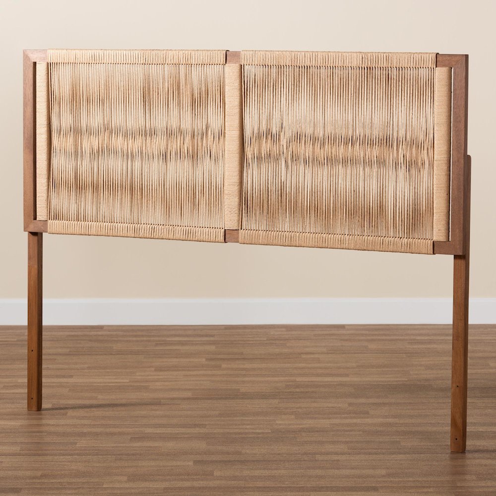 Holitz Modern Bohemian Walnut Brown Finished Bayur Wood Queen Size Headboard. Picture 6