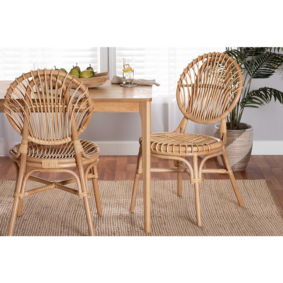 bali & pari Iris Modern Bohemian Natural Brown Rattan Dining Chair. Picture 8