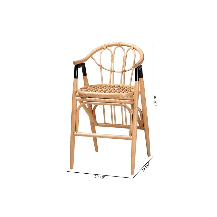 bali & pari Cyntia Modern Bohemian Natural Brown Rattan Counter Stool. Picture 10