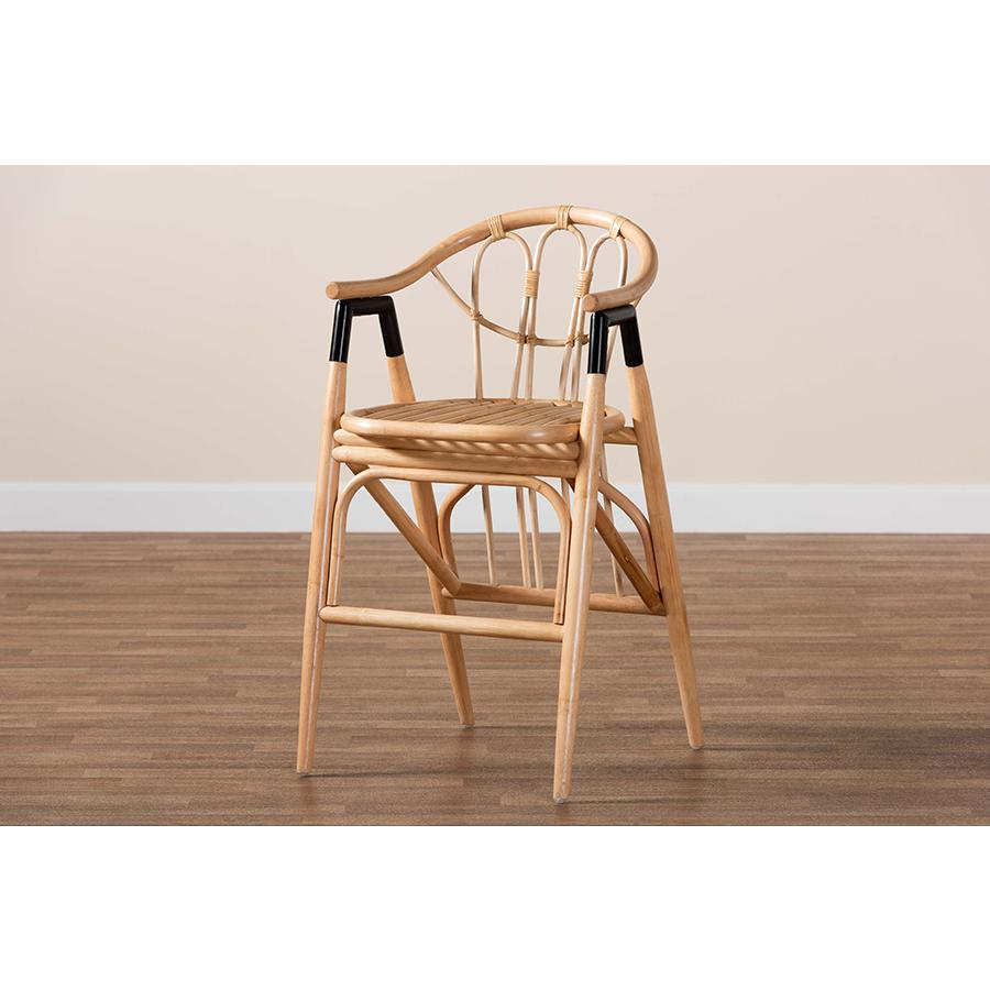 bali & pari Cyntia Modern Bohemian Natural Brown Rattan Counter Stool. Picture 9