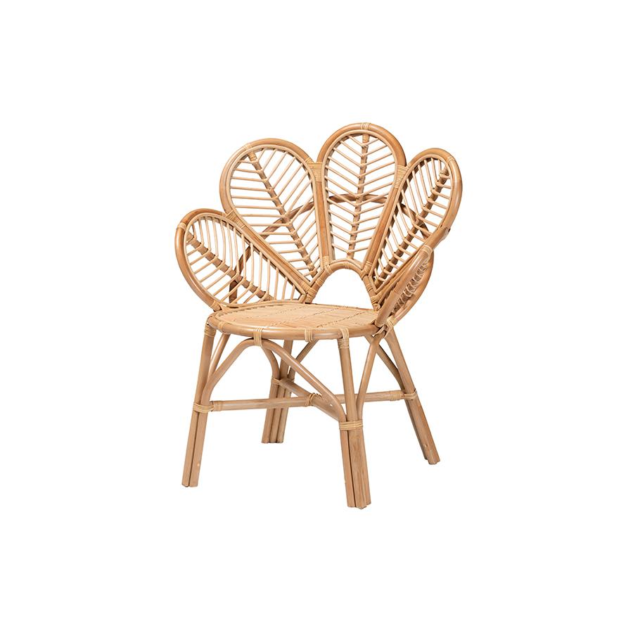 bali & pari Eliava Modern Bohemian Natural Rattan Flower Accent Chair. Picture 1