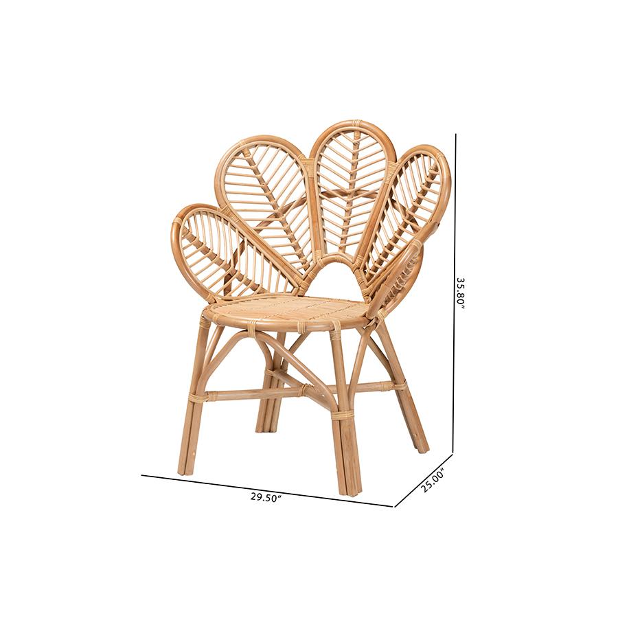bali & pari Eliava Modern Bohemian Natural Rattan Flower Accent Chair. Picture 10