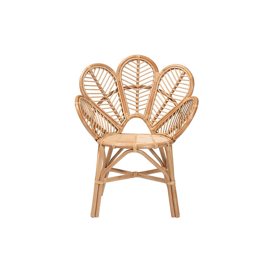 bali & pari Eliava Modern Bohemian Natural Rattan Flower Accent Chair. Picture 2