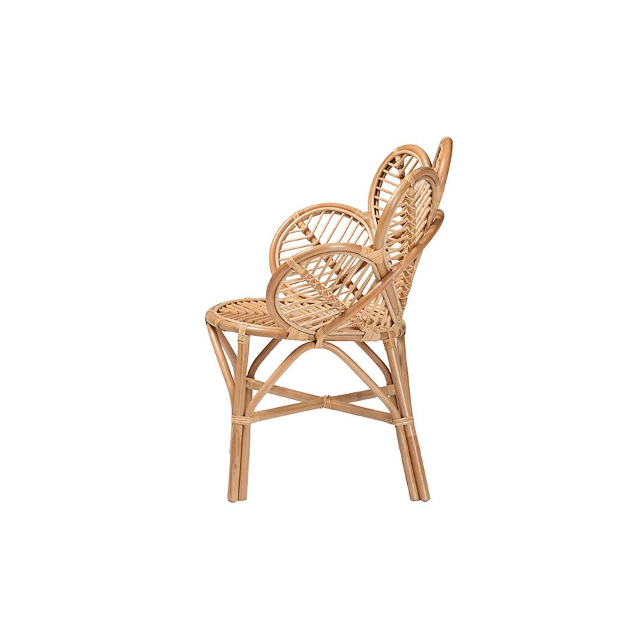 bali & pari Eliava Modern Bohemian Natural Rattan Flower Accent Chair. Picture 3