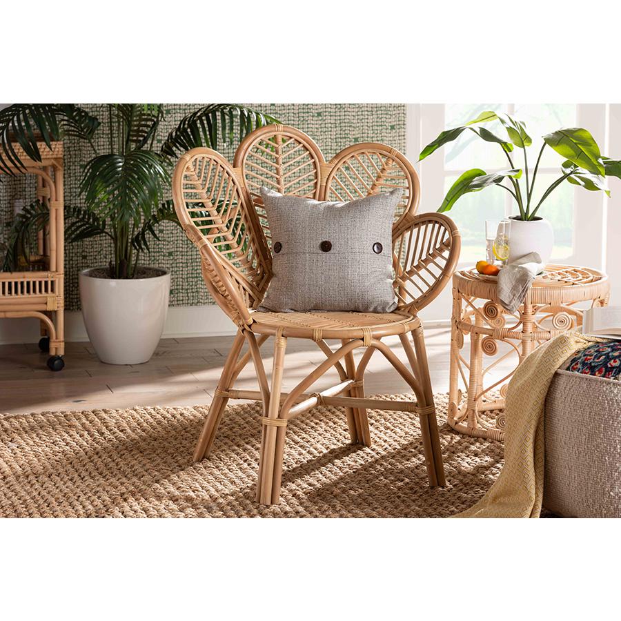 bali & pari Eliava Modern Bohemian Natural Rattan Flower Accent Chair. Picture 8