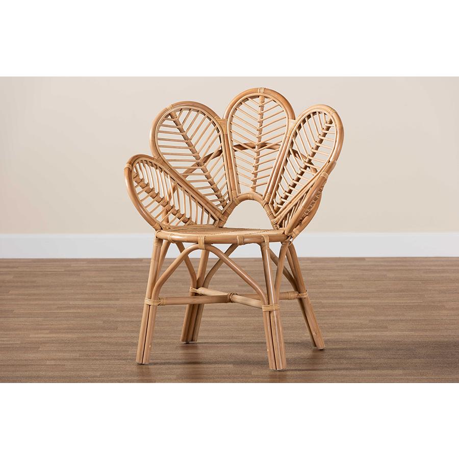 bali & pari Eliava Modern Bohemian Natural Rattan Flower Accent Chair. Picture 9