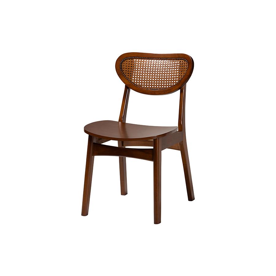 Walnut Brown Finished Wood and Woven Rattan 5-Piece Dining Set. Picture 2