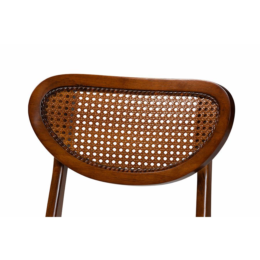 Walnut Brown Finished Wood and Woven Rattan 5-Piece Dining Set. Picture 5