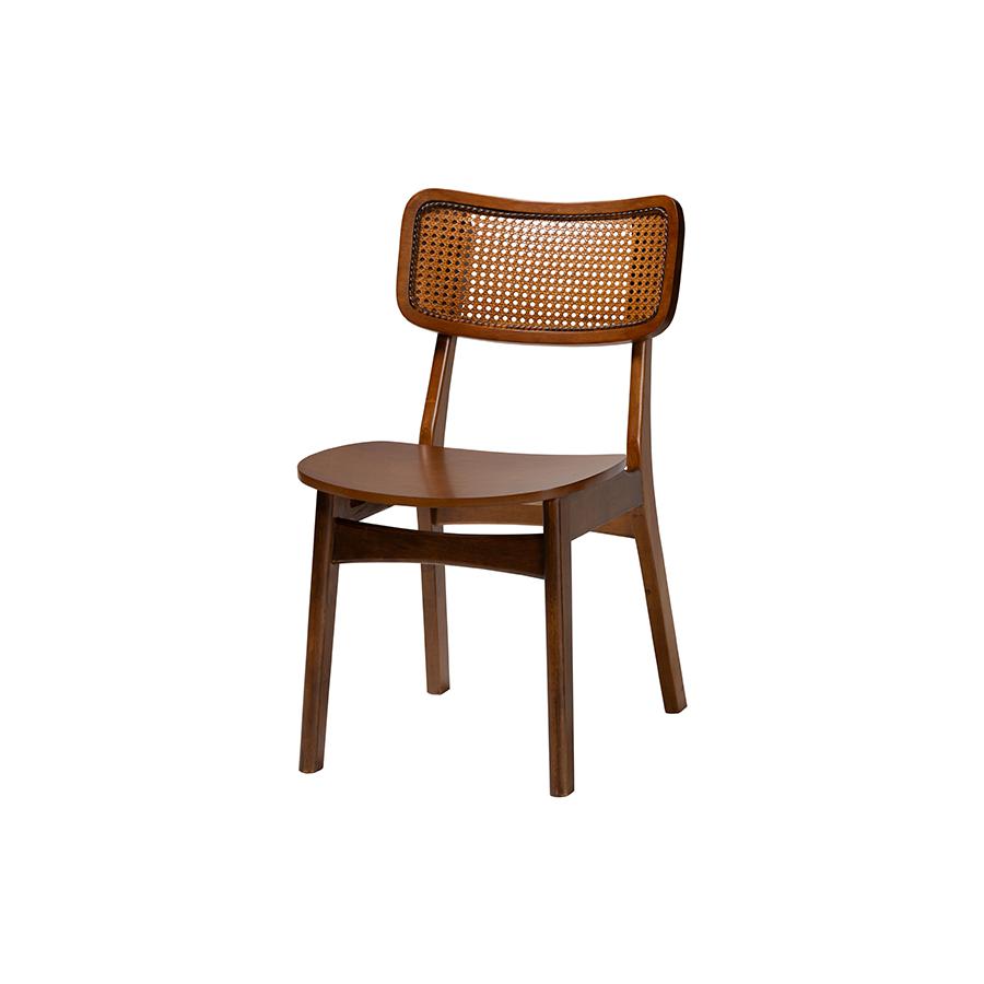 Walnut Brown Finished Wood and Rattan 7-Piece Dining Set. Picture 2