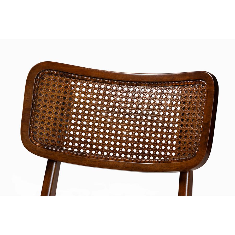Walnut Brown Finished Wood and Rattan 7-Piece Dining Set. Picture 5