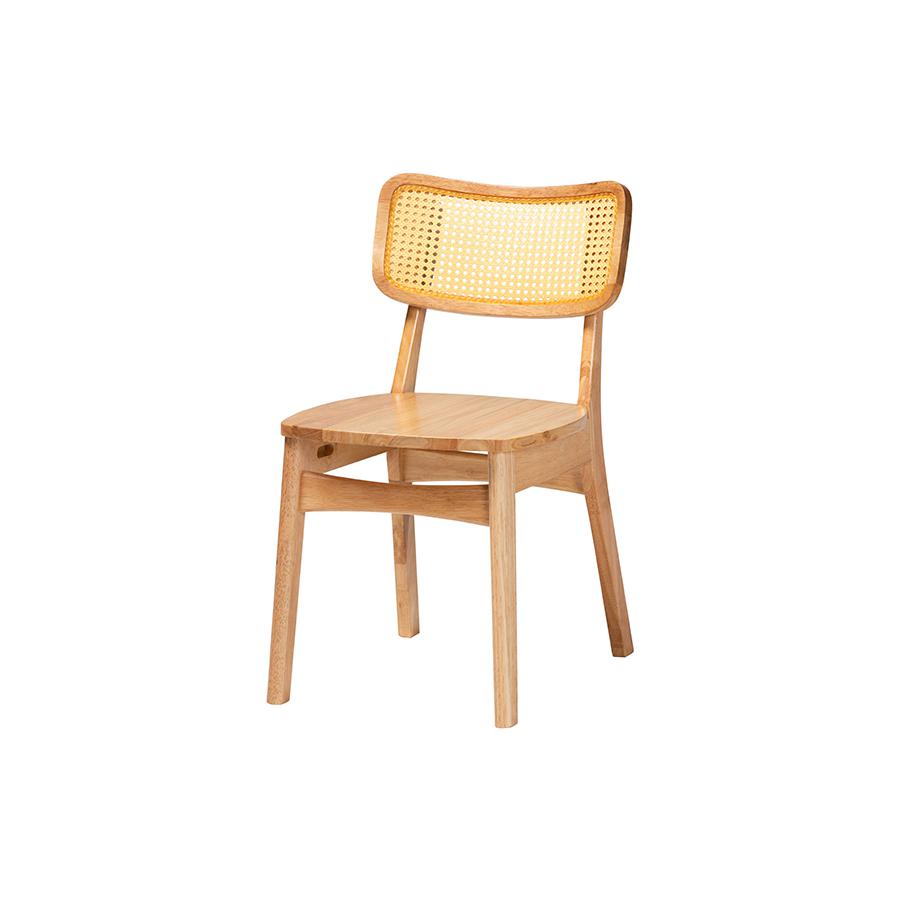 Camilo Mid-Century Modern Oak Brown Finished Wood and Rattan 5-Piece Dining Set. Picture 2