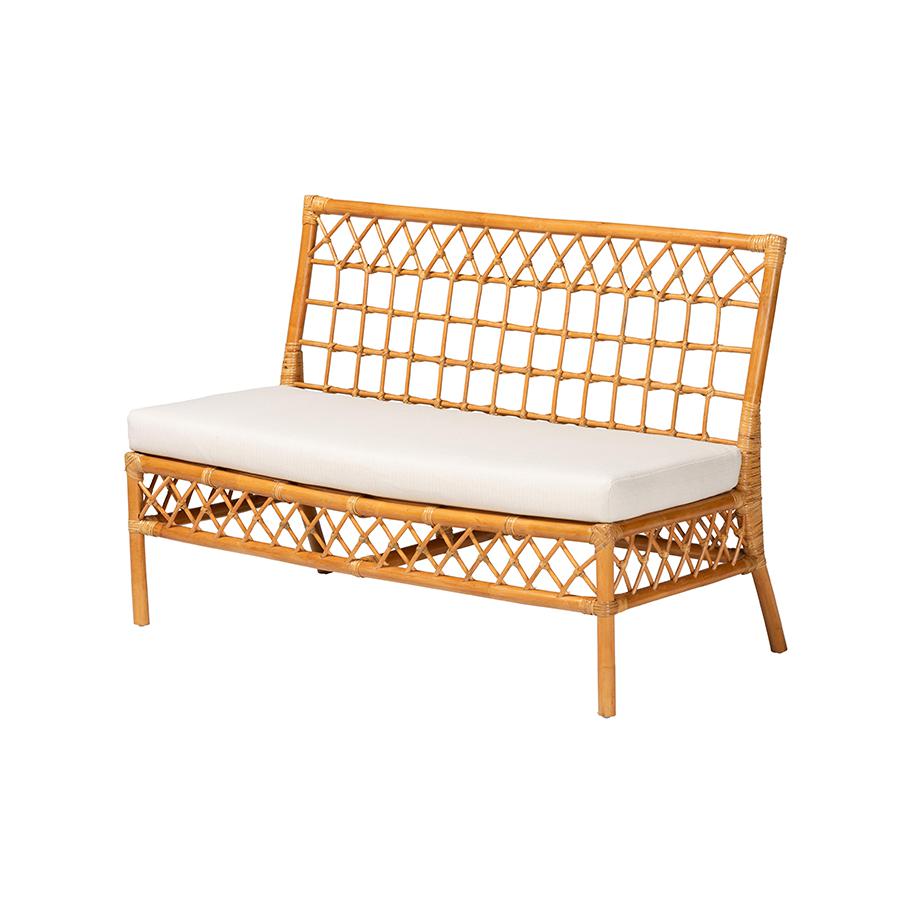 Capella Modern Bohemian Honey Rattan Dining Bench. Picture 1