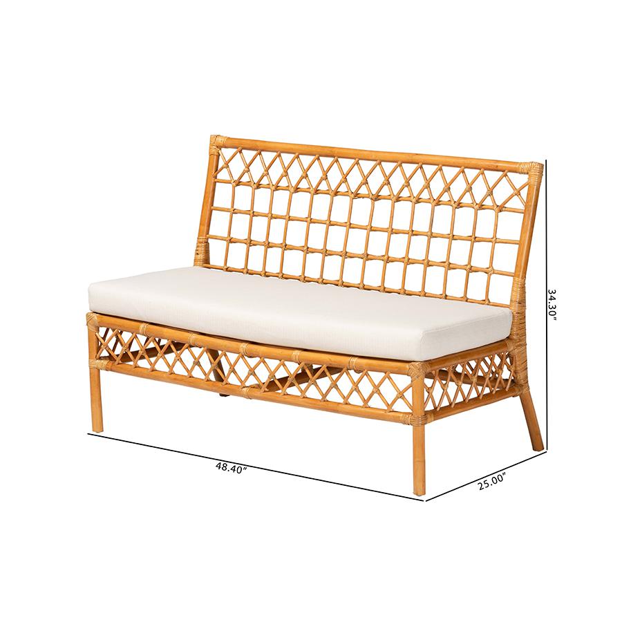 Capella Modern Bohemian Honey Rattan Dining Bench. Picture 10