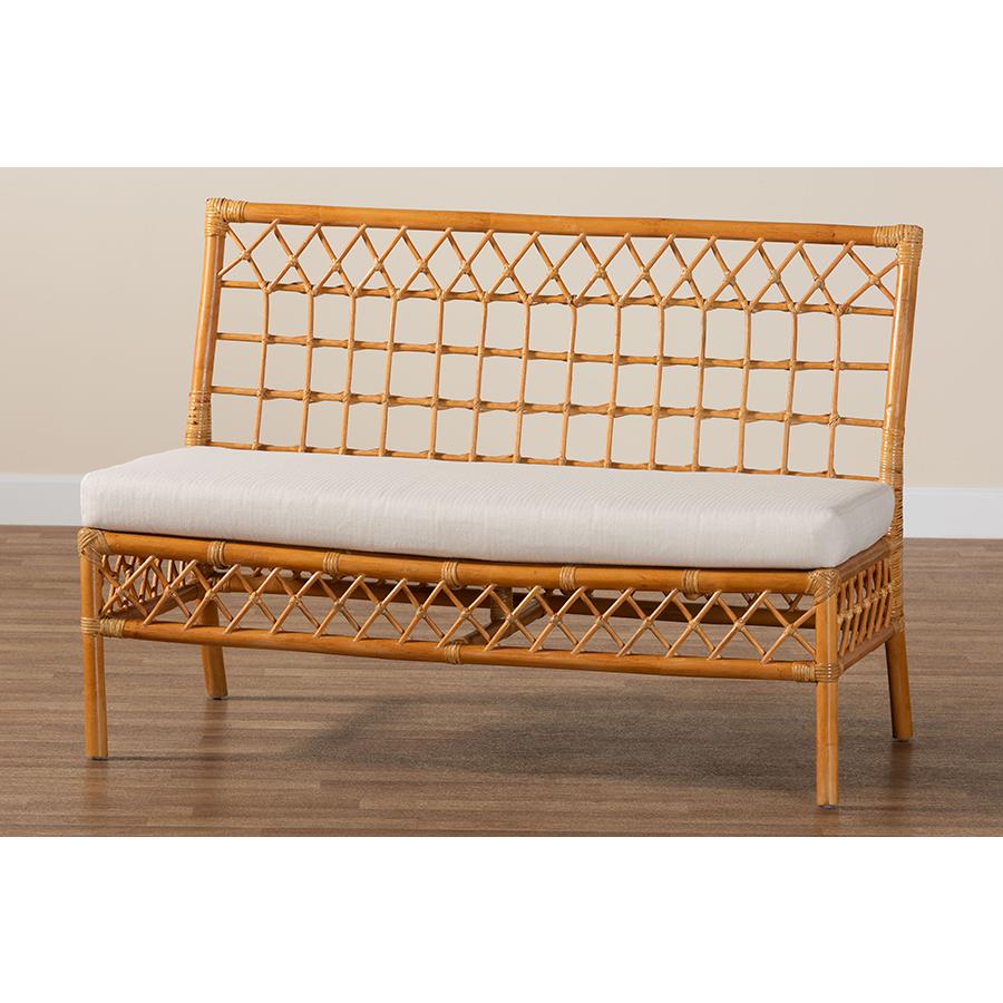 Capella Modern Bohemian Honey Rattan Dining Bench. Picture 9