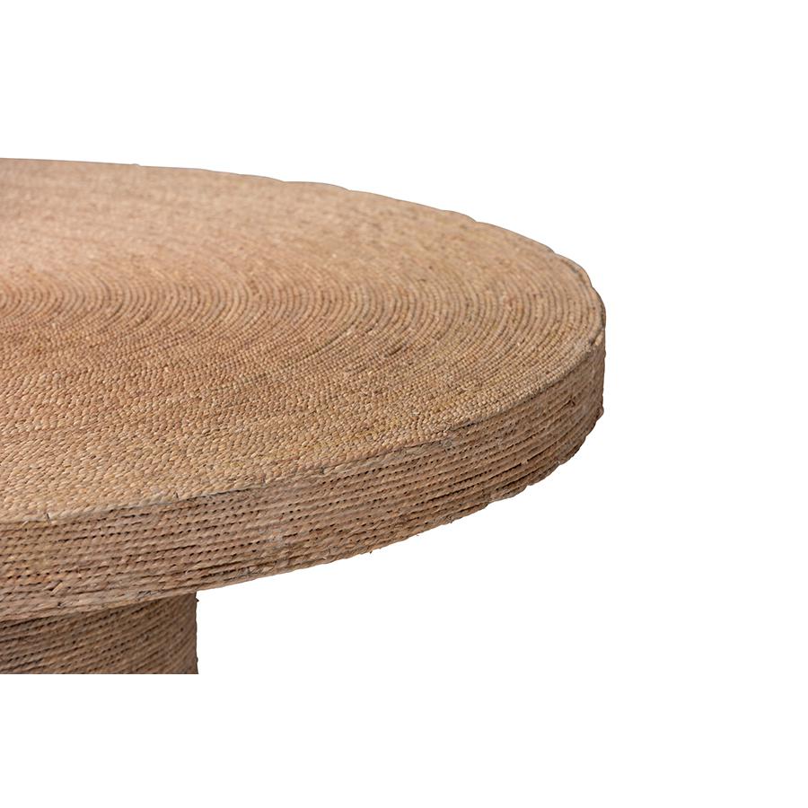 bali & pari Bistra Modern Bohemian Natural Brown Seagrass and Wood Dining Table. Picture 2