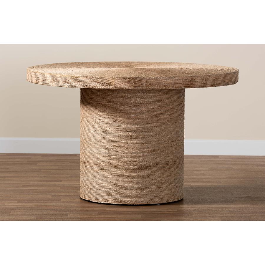 bali & pari Bistra Modern Bohemian Natural Brown Seagrass and Wood Dining Table. Picture 6